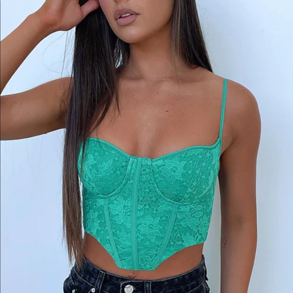 That’s So Fetch Marko lace green corset top.